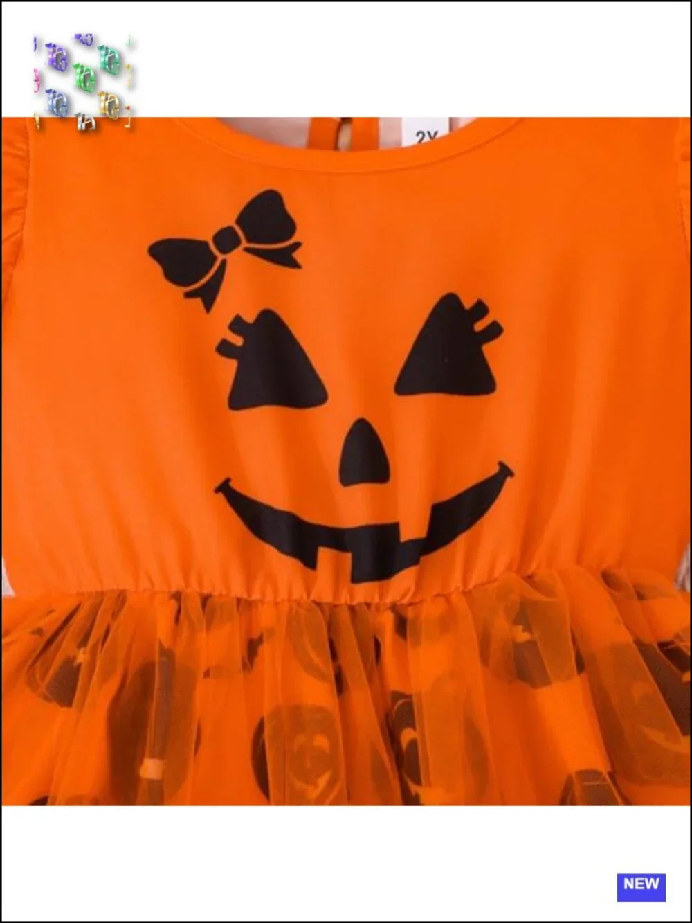 Toddler Girls Halloween Tutu Dress Pumpkin Ruffle Sleeve A-Line Costume